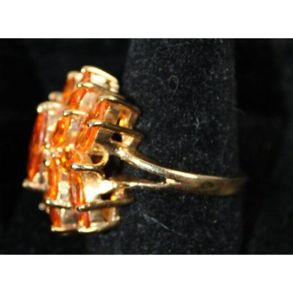 .925 Sterling Silver Orange Crystal Vermeil Cocktail Ring - Picture 2 of 5